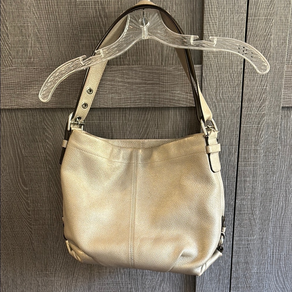 Coach Metallic Gold-Cream Leather Shoulder Bag
